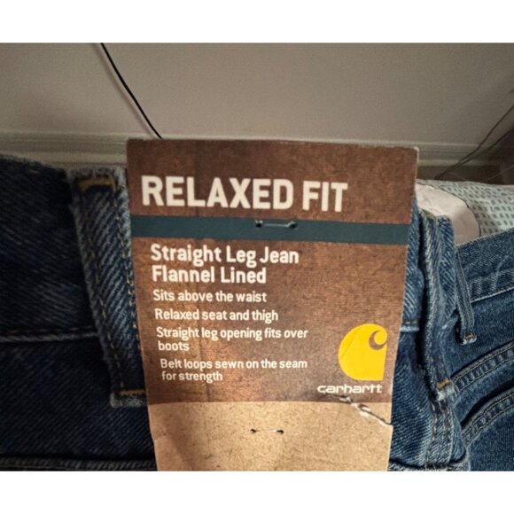 Carhartt NWT Mens Blue Denim Relaxed Fit Flannel Lined Jeans Size 50x32 - Picture 9 of 11